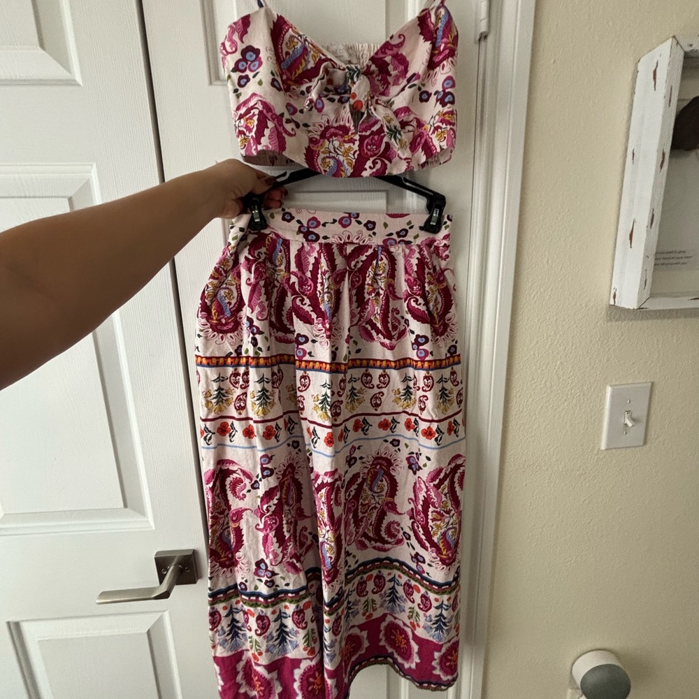 Caroline Constas Strapless Pink and White Paisley Dress